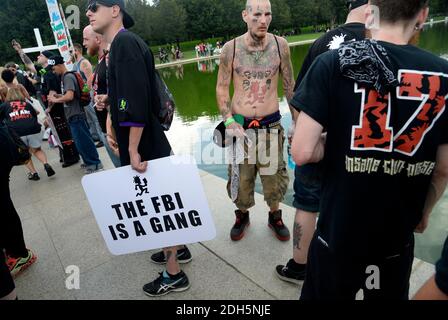 Les Juggalos , fans du groupe de rap-rock l'insane Clown Posse démontrera au National Mall contre le FBI pour les classer comme un gang hybride le 16 septembre 2017 à Washington, DC. Photo par Olivier Douliery/Abaca Banque D'Images