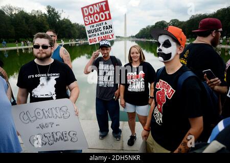 Les Juggalos , fans du groupe de rap-rock l'insane Clown Posse démontrera au National Mall contre le FBI pour les classer comme un gang hybride le 16 septembre 2017 à Washington, DC. Photo par Olivier Douliery/Abaca Banque D'Images