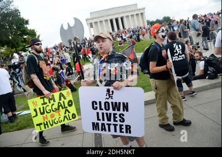 Les Juggalos , fans du groupe de rap-rock l'insane Clown Posse démontrera au National Mall contre le FBI pour les classer comme un gang hybride le 16 septembre 2017 à Washington, DC. Photo par Olivier Douliery/Abaca Banque D'Images