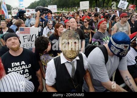 Les Juggalos , fans du groupe de rap-rock l'insane Clown Posse démontrera au National Mall contre le FBI pour les classer comme un gang hybride le 16 septembre 2017 à Washington, DC. Photo par Olivier Douliery/Abaca Banque D'Images
