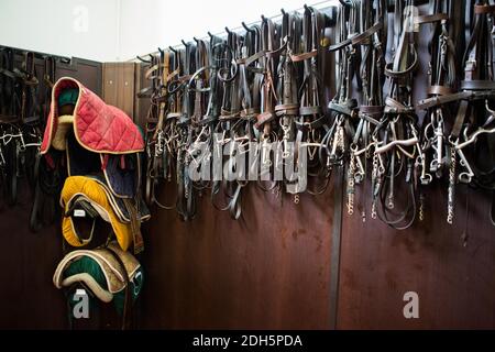 Sellerie près de l'enceinte de cheval - Illustration de l'Ecole militaire dans le cadre des Journées européennes du Patrimoine à Paris, France, le 16 septembre 2017. Photo de David Boyer/ABACAPRESS.COM Banque D'Images