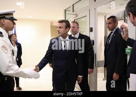 Le président français Emmanuel Macron et les ministres français rencontrent les dirigeants des ONG à la mission française des Nations Unies à New York le 19 septembre 2017. Photo de Stephane LeMouton/Pool/ABACAPRESS.COM Banque D'Images
