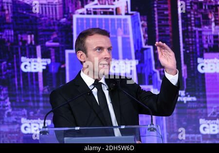 Le président français Emmanuel Macron participe au Bloomberg Global Business Forum à l'hôtel Plazza le 20 septembre 2017 à New York. Photo par Olivier Douliery/ Abacapress.com Banque D'Images