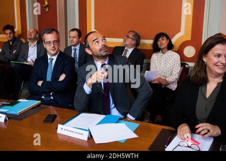 Le Premier ministre Edouard Philippe lors d'une rencontre avec les associations de lutte contre la pauvreté et l'exclusion sociale qui s'est tenue à Matignon, Paris, France. 21 septembre 2017. Photo de Raphael Lafargue/ABACAPRESS.COM Banque D'Images