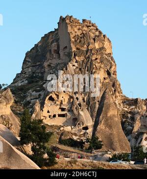 La grotte du château d'Uchisar, Cappadoce, Turquie Banque D'Images