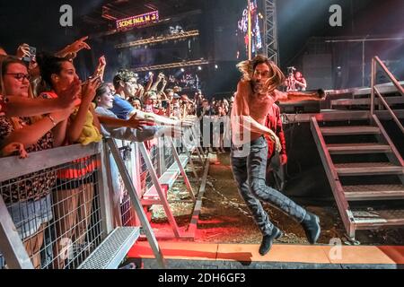 Iggy Pop du chanteur américain lors de son concert lors du festival de musique 'les Deferlantes Sud de France'. A Argeles sur mer, près de Perpignan, France, le 10 juillet 2017. Photo ABACAPRESS.COM Banque D'Images