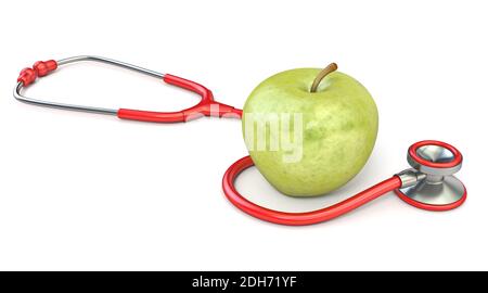 Stéthoscope rouge avec pomme verte 3D Banque D'Images