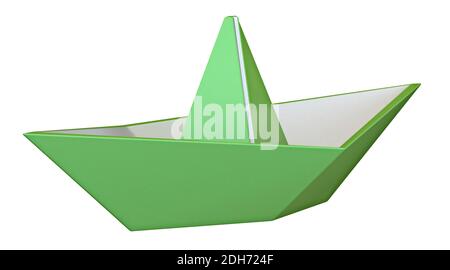 Vert origami papier bateau 3D Banque D'Images