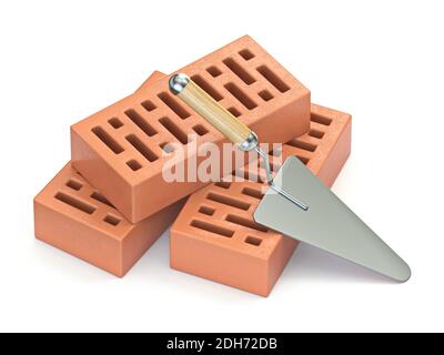 Truelle et briques 3D Banque D'Images