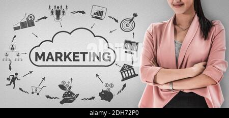 Digital Marketing Solution technologique pour les affaires en ligne Concept - interface graphique montrant le schéma d'analyse de marché en ligne sur la stratégie de promotion Banque D'Images