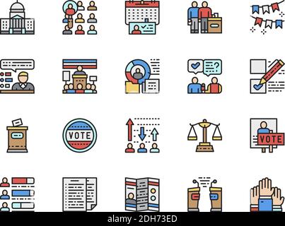 Ensemble d'icônes de vote et de sélection de ligne de couleur. Politicien, débats, vote et plus encore Illustration de Vecteur