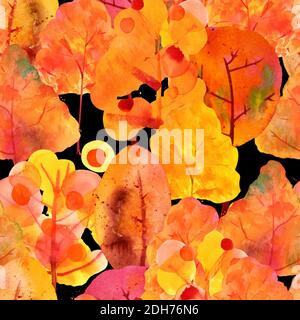 Motif sans couture avec arbres d'automne aquarelle Banque D'Images