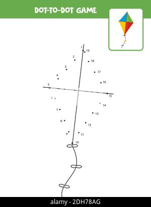 Jeu point à point avec cerf-volant. Connectez les points. Jeu de mathématiques. Image couleur et point. Illustration de Vecteur