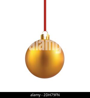 Illustration vectorielle Golden Christmas ball isolée sur fond blanc. Décoration de Noël avec ruban. Boule de Noël. Illustration de Vecteur