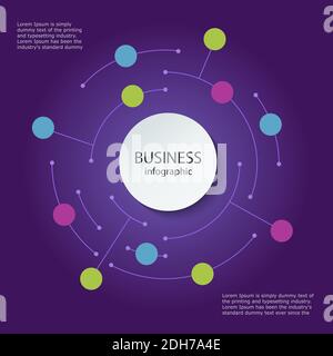 Infographie d'entreprise. Infographe circulaire abstrait 11 pas. Présentation du modèle commercial lignes circulaires et cercle de couleur sur fond sombre. Vecteur illu Illustration de Vecteur