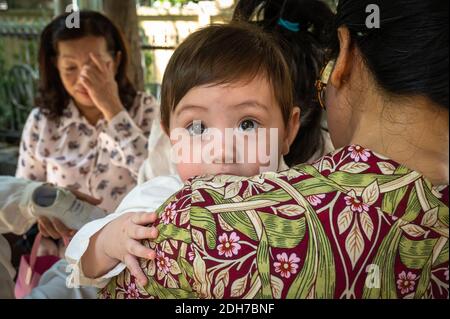 Portrait d'un bébé vietnamien eurasien et de ses proches vietnamiens, Ho Chi Minh ville, Vietnam Banque D'Images