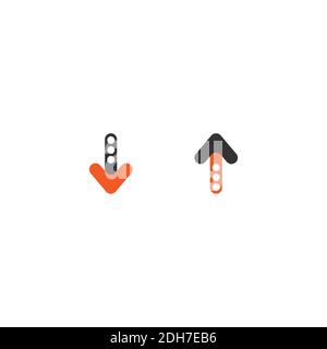 noir et rouge élégant flèche vers le haut et flèche vers le bas. ensemble plat d'icônes isolé sur blanc. pointer vers le bas bouton. signe sud. Icône de téléchargement. Mise à niveau. Téléchargement, sha Illustration de Vecteur