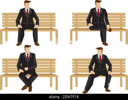 Ensemble d'homme d'affaires complet dans différentes positions de repos isolées sur fond blanc. Illustration vectorielle. Illustration de Vecteur
