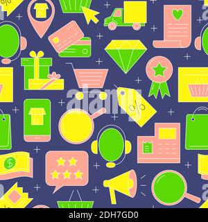 Voir en ligne un motif sans coutures dans un style de ligne. Répétition du backgound avec des symboles d'e-commerce. Fond d'écran mobile ou de la boutique en ligne. Illustration vectorielle. Illustration de Vecteur