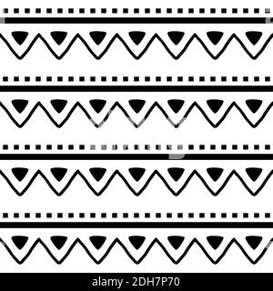 Aztec Navajo géométrique sans couture vectoriel en zigzag, design textile rétro répétitif en noir sur fond blanc Illustration de Vecteur