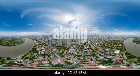 Vue panoramique à 360° de Vue aérienne à 360 degrés à côté de Thao Dien, District 2, HCMC. Ce quartier résidentiel est particulièrement populaire parmi les expatriés vivant à Saigon.