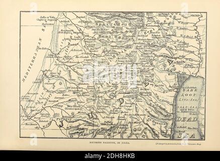 Ancienne carte du XIXe siècle du sud de la Palestine ou de la Judée tirée du livre "ces champs saints : Palestine, illustré par un stylo et un crayon" de Manning, Samuel, 1822-1881; Société religieuse de la tracte (Grande-Bretagne) publié en 1873 Banque D'Images