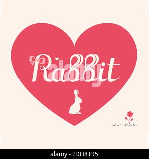 inscription stylisée dans le coeur du lapin sur fond blanc. Illustration de Vecteur
