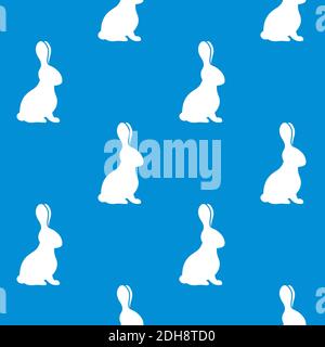 motif sans couture avec silhouettes blanches de lapins sur un bleu arrière-plan Illustration de Vecteur