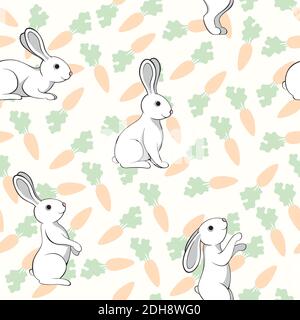 Motif sans couture de lapins et de carottes sur fond blanc Illustration de Vecteur