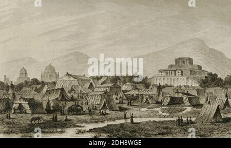 Perse. Soltaniyeh, province de Zanjan. La capitale des dirigeants Ilkhanates de Perse au XIVe siècle. Camp à Soltaniyeh. Gravure par Alés. Panorama universel. Histoire de la Perse, 1851. Banque D'Images