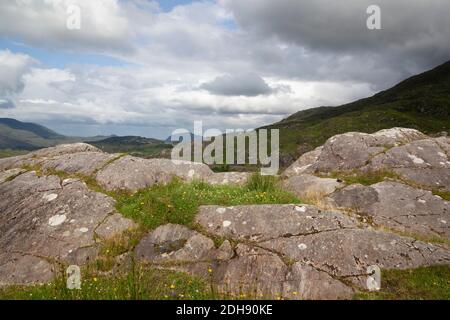 De grosses pierres et de l'herbe sur le trou de Molls dans le Ring of Kerry Banque D'Images
