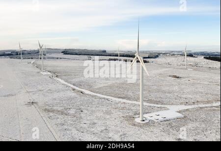 Vue aérienne des éoliennes, West Lothian, Écosse. Banque D'Images
