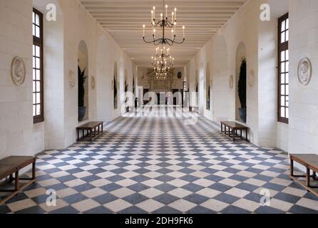 Château de Chenonceau (centre de la France) : intérieur de la galerie enjambant le cher *** Légende locale *** château de la Loire; culturel patrimoin Banque D'Images