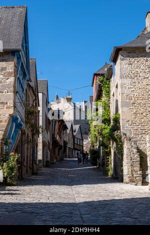 Dinan (Bretagne, Nord-Ouest de la France) : rue pavée rue du Jerzual Banque D'Images