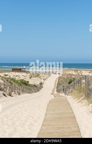 Baie d'Arcachon, France. Accès à la plage près de la dune de Pilat Banque D'Images