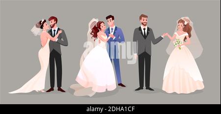Mariage mariage couple ensemble, mignon jeune mariée et marié Illustration de Vecteur
