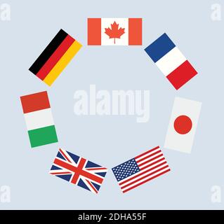 Le Groupe des sept, drapeaux de chaque pays. Symbole G7. Illustration de Vecteur