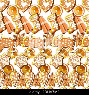 Texture infinie avec symboles de Noël traditionnels. Le symbole du porc de la nouvelle année 2019. Motif vectoriel sans couture pour vos motifs de fête, vos tissus et votre wal Illustration de Vecteur