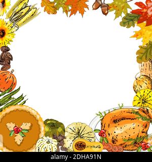 Carte d'automne pour Thanksgiving ou motif de saison avec citrouilles. Illustration de Vecteur