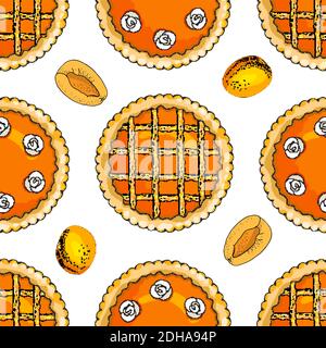 Texture sans fin avec tartes à l'abricot. Le thème de l'automne, du Pie Day, de la récolte et de l'action de grâce. Pour les conceptions de restaurants et de cafés. Illustration de Vecteur