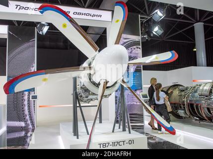 31 août 2019, région de Moscou, Russie. Turbopropulseur russe certifié Klimov TV7-117, conçu pour une utilisation dans les avions il-112 V et il-114-300 Banque D'Images