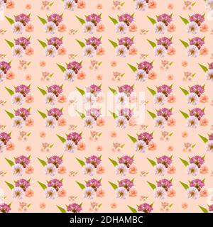 fleurs de maïs sans couture dans un agencement de carreaux répétables idéal pour la papeterie et les tissus , joli sur un fond pêche Banque D'Images