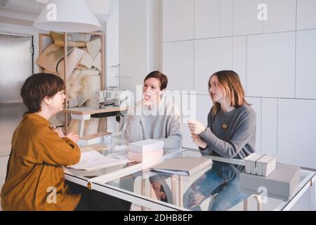Des femmes professionnelles de conception discuaient au bureau en atelier Banque D'Images