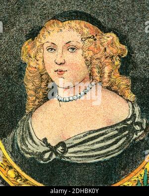 Portrait de la lithographie ancienne couleur de Madame de Sévigné. Marie de Rabutine-Chantal (1626-1696) connue sous le nom de Marquis. Écrivain français. France. Les Français Illutres par Gustave Demoulin 1897 Banque D'Images