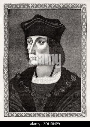 Portrait de Charles VIII l'affable (1470-1498) Roi de France de 1483 à 1498. Maison de Valois. France. Illustration de la gravure du XIXe siècle. Les Français Illutres par Gustave Demoulin 1897 Banque D'Images