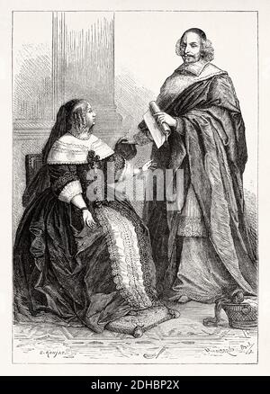 Anne d'Autriche (1623-1678) et le cardinal Jules Mazarin. France. Illustration de la gravure du XIXe siècle. Les Français Illutres par Gustave Demoulin 1897 Banque D'Images