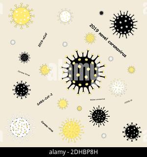 Coronavirus 2019-nCoV. COVID-19. Nouvelle éclosion de pneumonie à coronavirus. Différents types de virus. Schéma sans couture de l'infection virale. Vecteur plat Illustration de Vecteur