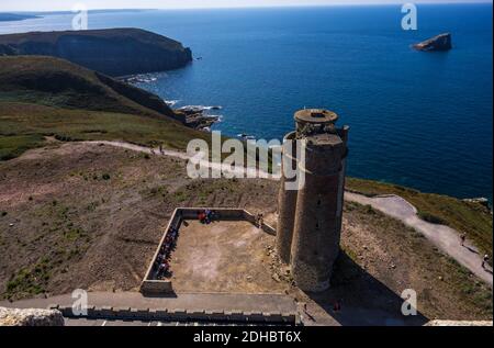 Frehel, Bretagne, France - 25 août 2019 : Phare du Cap Frehel - Phare du Cap Frehel, Côtes-d'Armor, Bretagne, Nord de la France Banque D'Images