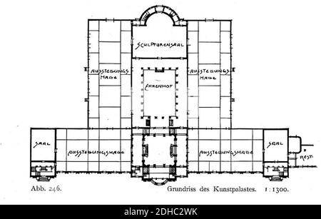 Kunstpalast in Düsseldorf, erbaut für die Industrie- und Gewerbeausstellung Düsseldorf im Jahr 1902, Grundliss Entwurf Albrecht Bender, Fassade Entwurf Eugen Rückgauer, Grundriss. Banque D'Images