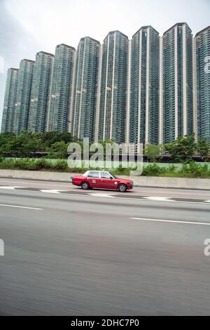 Motion blurred Taxi à Hong Kong. Banque D'Images